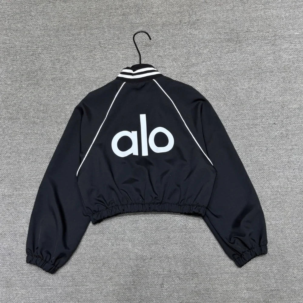 ALO Yoga Black Bomber Jacket with White Accents - Picture 2 of 2